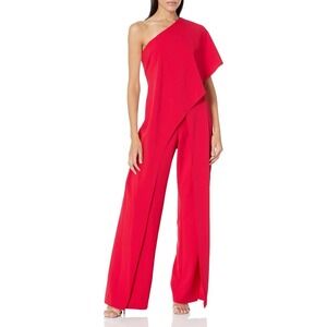 Tahari Jumpsuit Womens 10 Pink Ruffle Wide Leg One Shoulder Evening 1406